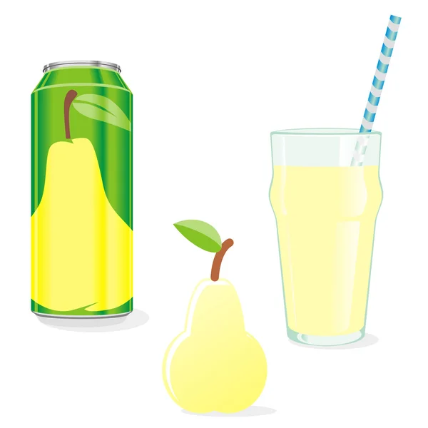 孤立的梨汁和水果 — 图库矢量图片