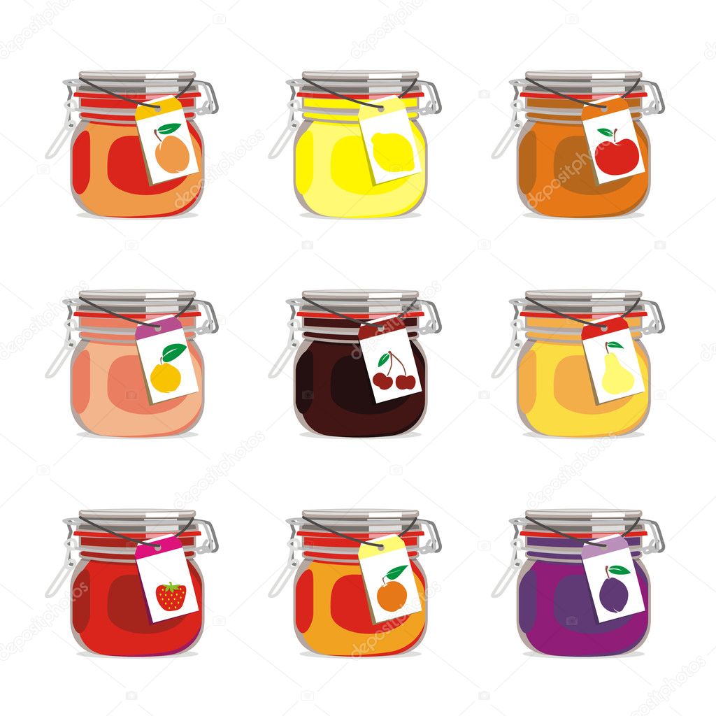 Isolated jam jars set