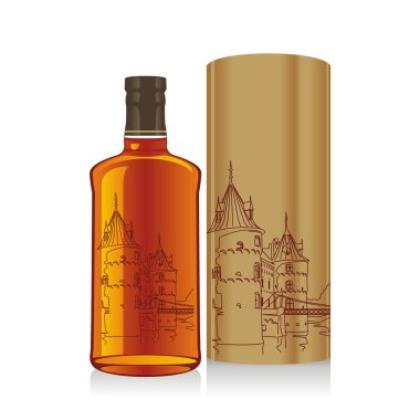 Isolated whiskey bottle and box clipart