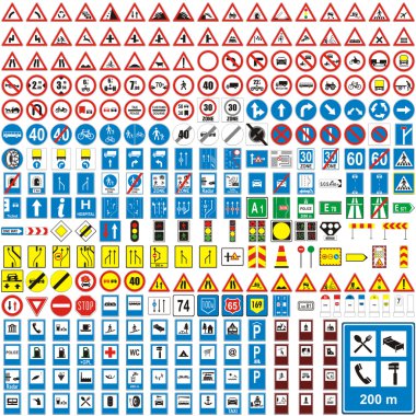 Isolated european road signs clipart