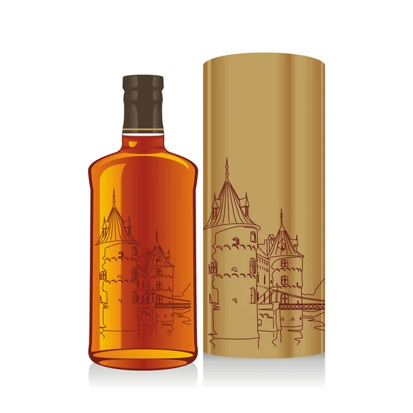 Botella y caja aisladas de whisky — Vector de stock