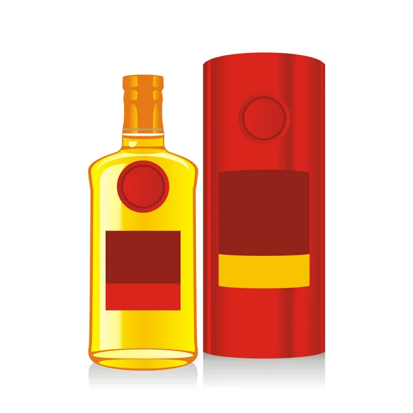 Botella y caja aisladas de whisky — Vector de stock