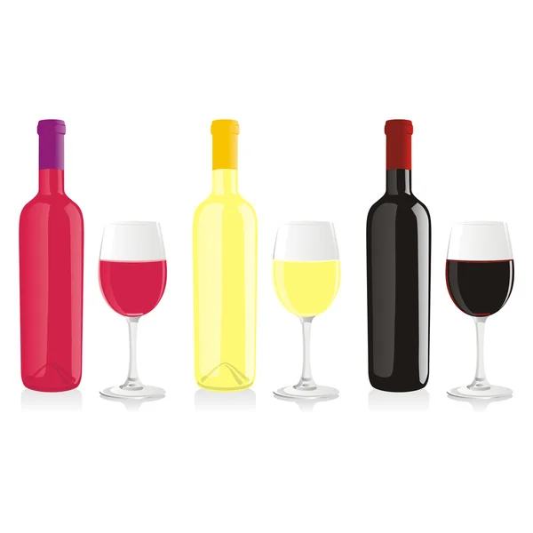Απομονωμένες μπουκάλια κρασιού και γυαλιά — Διανυσματικό Αρχείο