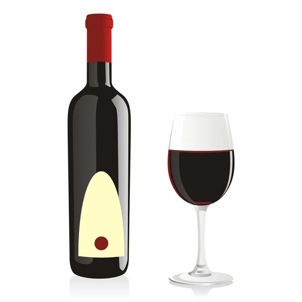Απομονωμένες μπουκάλι κρασί και γυαλί — Διανυσματικό Αρχείο