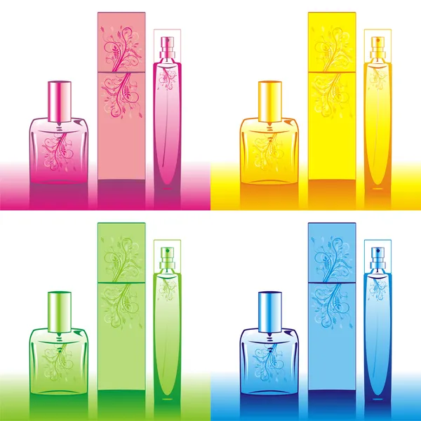 Conjunto de botellas de perfume aislado — Vector de stock