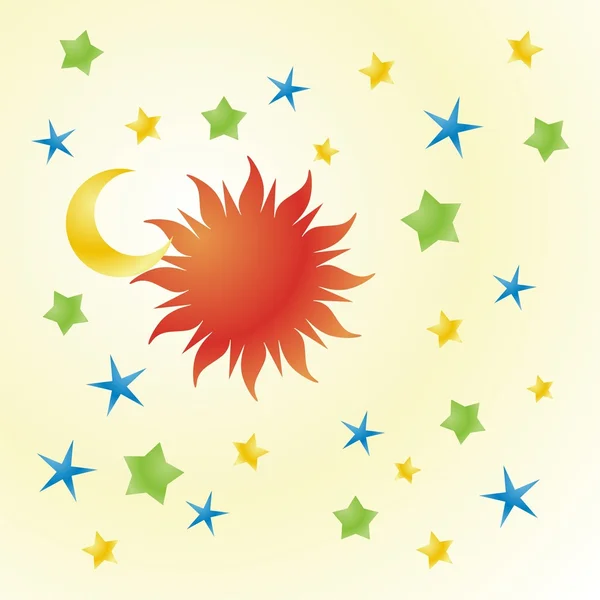 Zon, maan en sterren — Stockvector