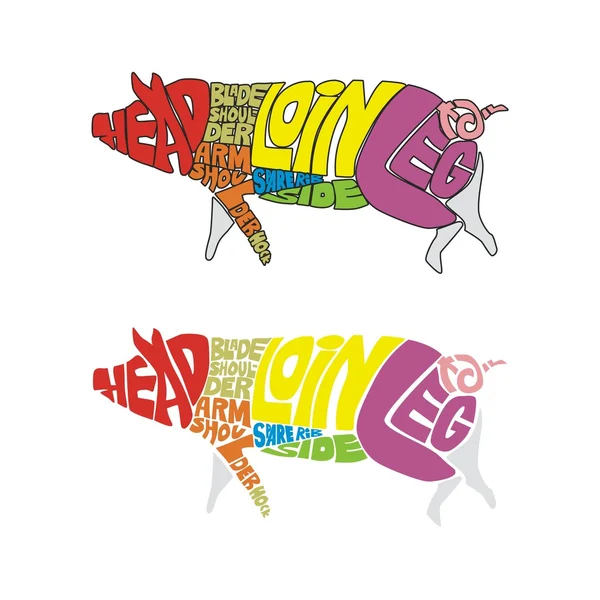 Cochon drôle fabriqué à partir de mots colorés — Image vectorielle