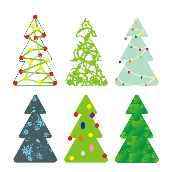 Seis árboles de Navidad decorativos — Vector de stock