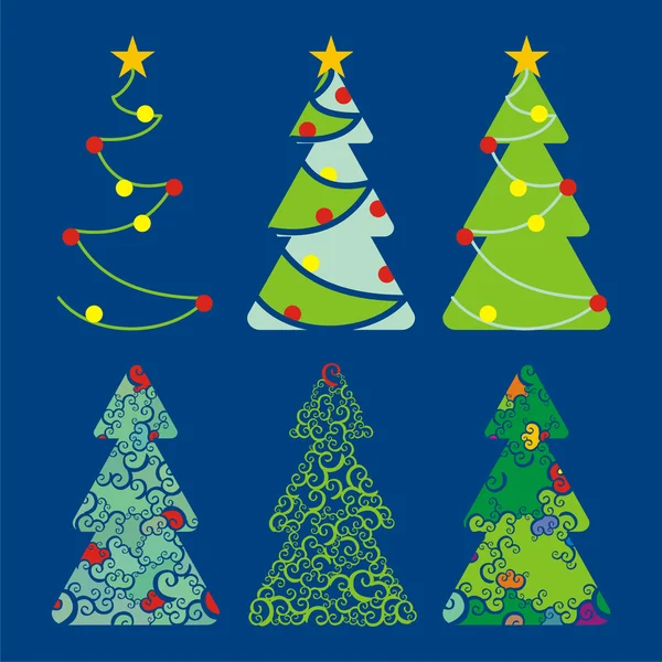 Seis árboles de Navidad decorativos — Vector de stock