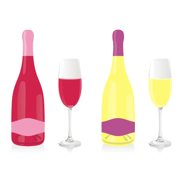Ізольовані пляшки шампанського та окуляри — стоковий вектор