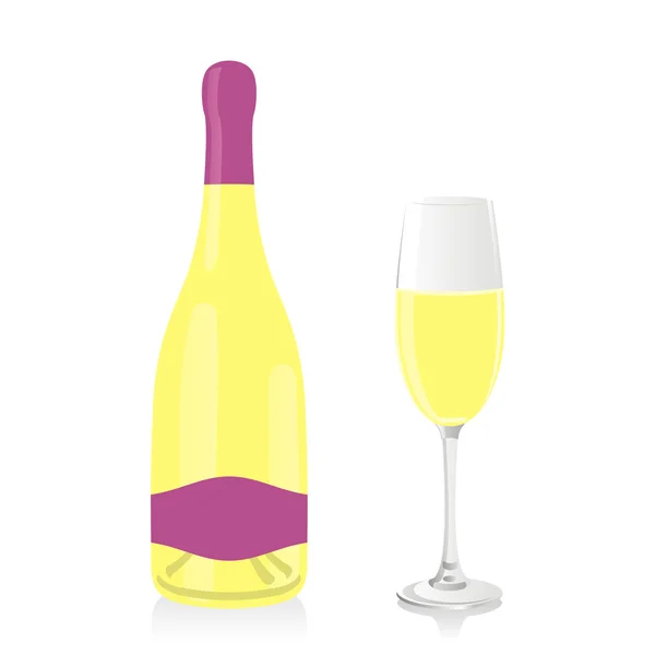 Bottiglia di champagne isolata e vetro — Vettoriale Stock