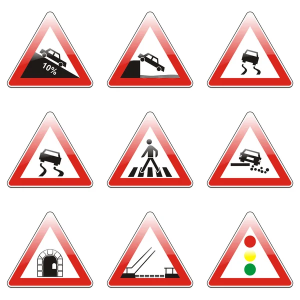 Znaki drogowe na białym tle europejskich — Wektor stockowy