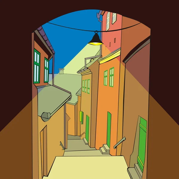 Illustration einer Altstadt bei Nacht — Stockvektor