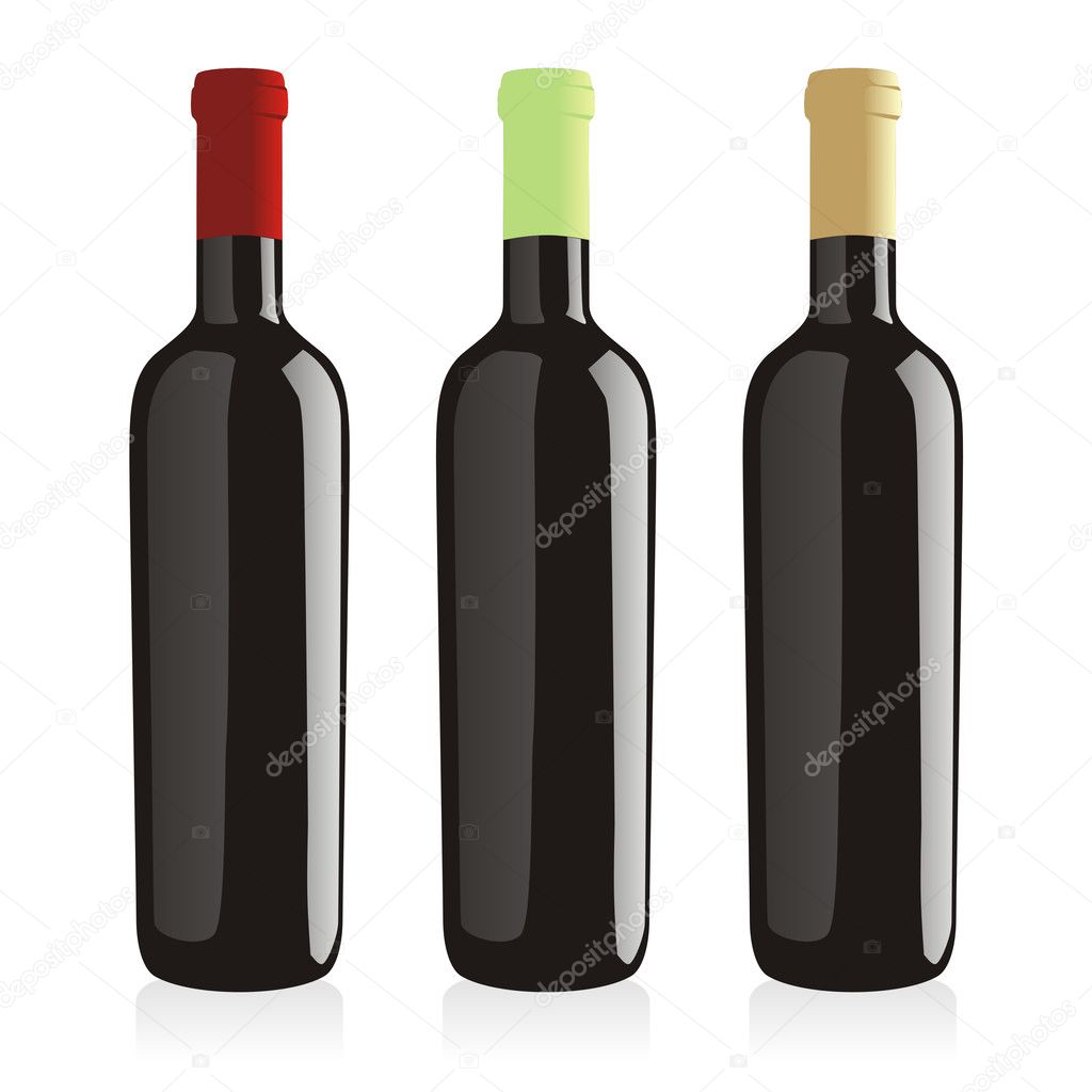 Isolated classic shape wine bottles
