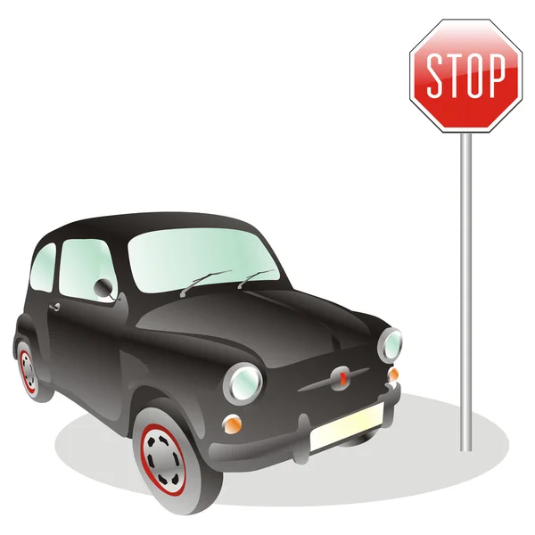 Ілюстрація автомобіля та знак зупинки — стоковий вектор