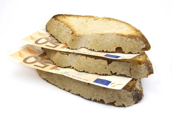 Chléb a peníze — Stock fotografie