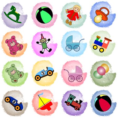 Colored splotches with toys clipart