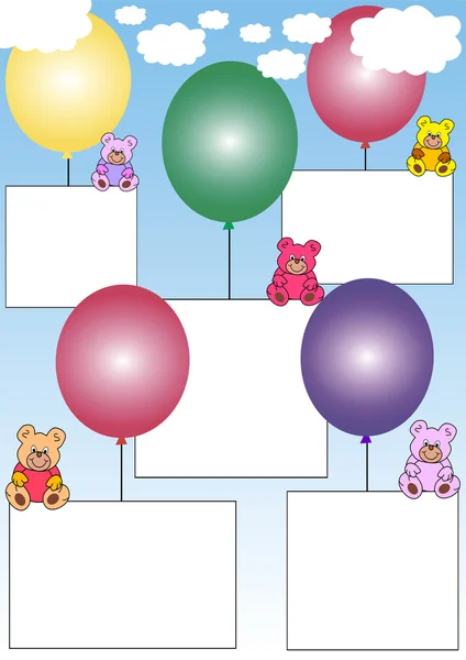 Banners with teddies on balloons — Stock Vector
