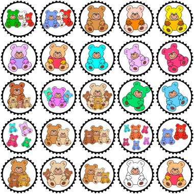 Round stamps with teddies clipart