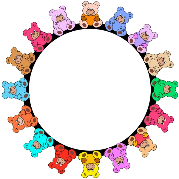 Round border with colorful teddies — Stock Vector