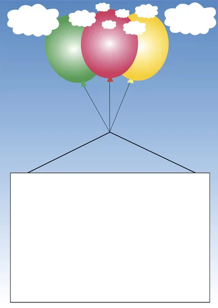 Renkli balon üzerinde asılı beyaz bayrak — Stok Vektör