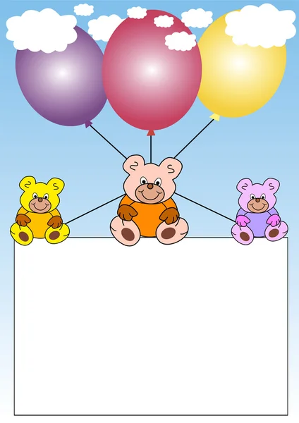 Banner with teddies on balloons — Stock Vector
