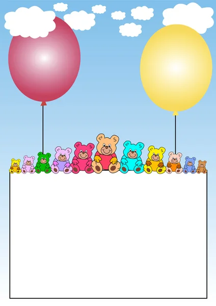 Banner with teddies on balloons — Stock Vector