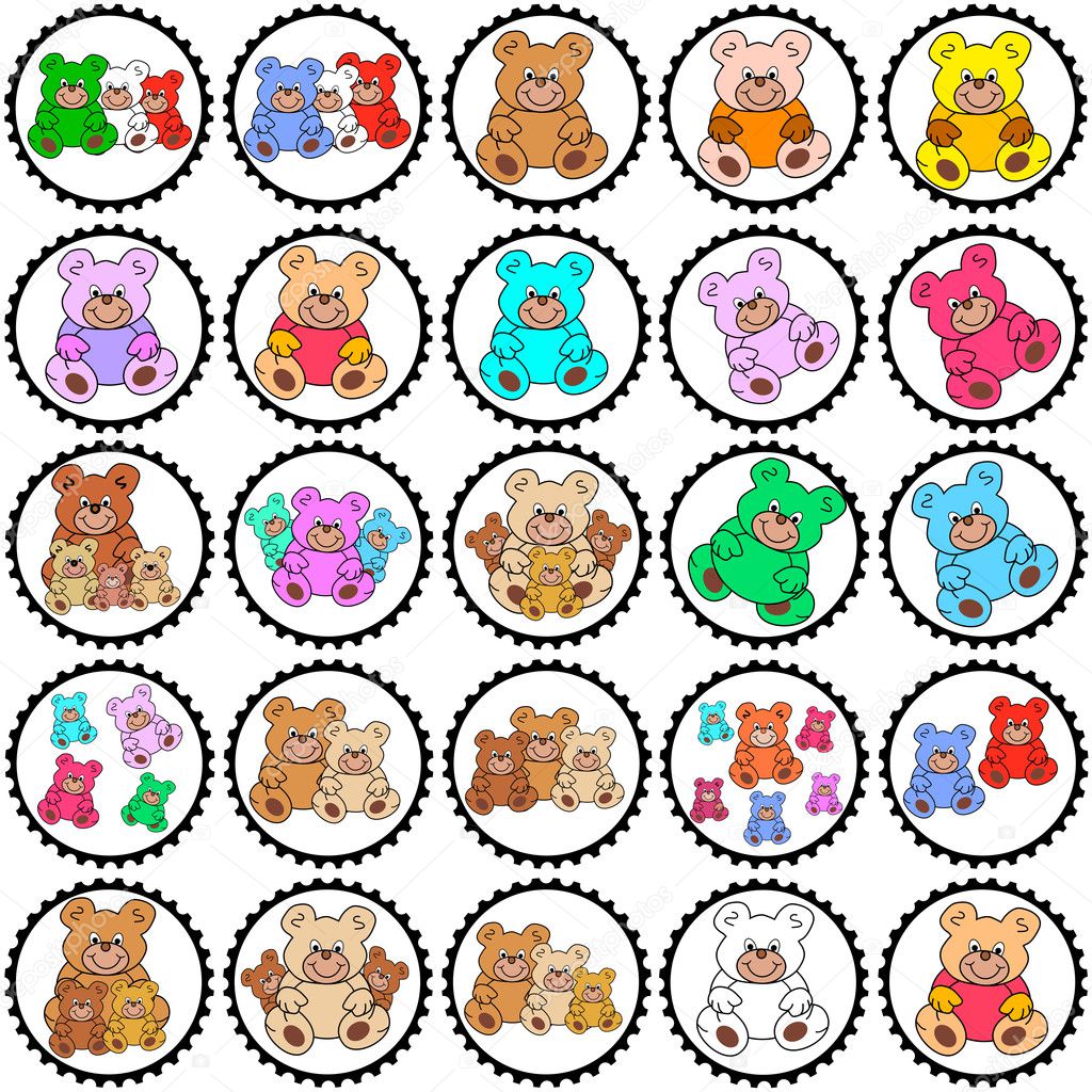 Round stamps with teddies