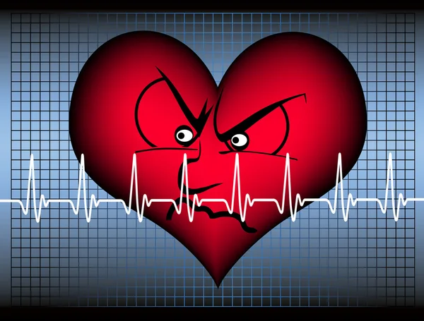 Angry heart with cardiogram — Stock Vector