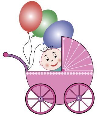 Buggy, baby and balloons clipart