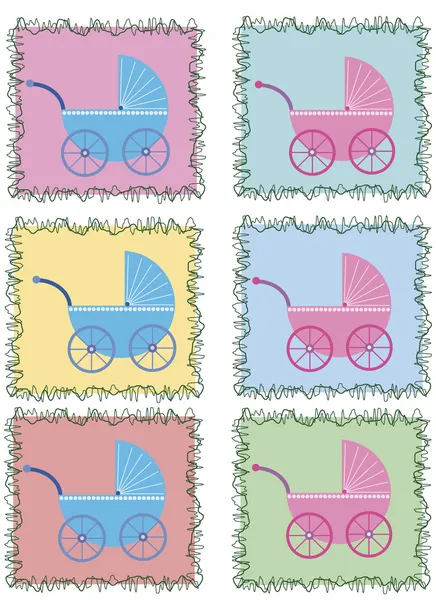Bebek arabaları ile renkli çerçeveler — Stok Vektör