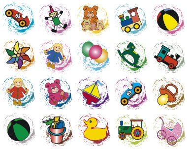 Colorful splotches with toys clipart