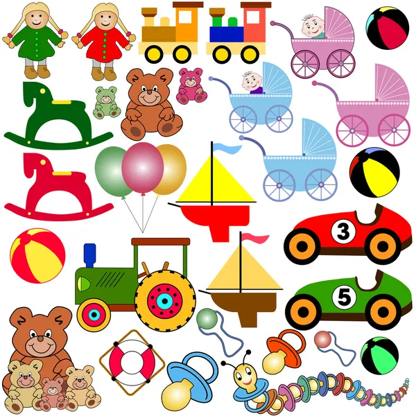 Grande coleção de brinquedos coloridos —  Vetores de Stock