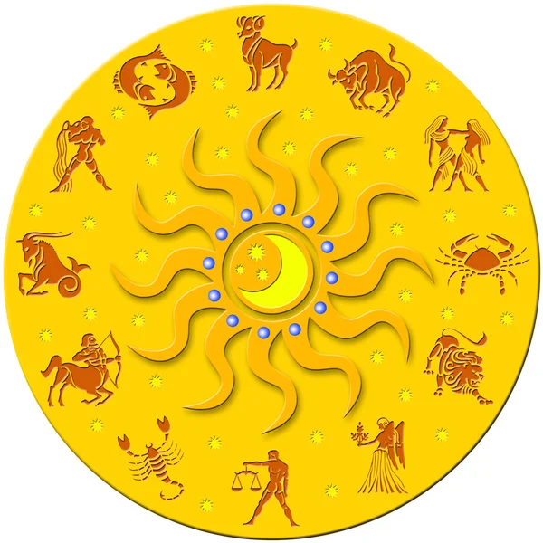 Zlatý kruh s znamení zvěrokruhu — Stock fotografie