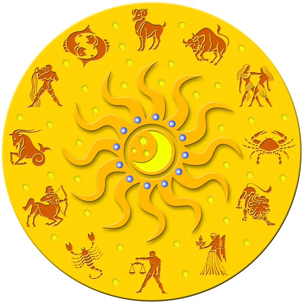 Gyllene cirkeln med zodiakens tecken — Stockfoto