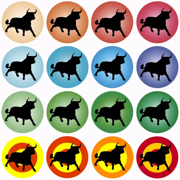 Colored circles with black bull — Stock Vector