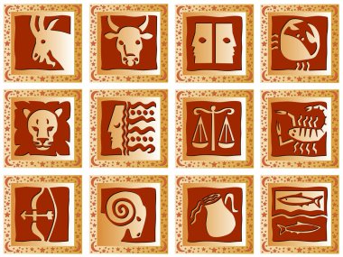 Golden squares with signs of the zodiac clipart