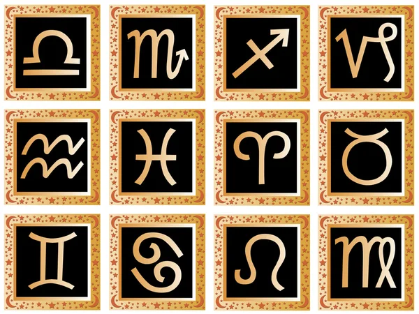 Cuadrados dorados con signos del zodíaco — Archivo Imágenes Vectoriales