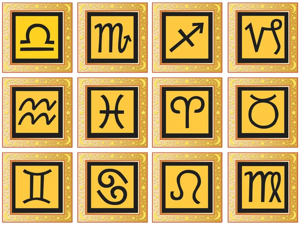 stock vector Golden squares with signs of the zodiac