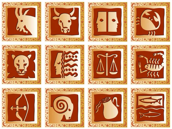 Quadrati dorati con segni dello zodiaco — Vettoriale Stock