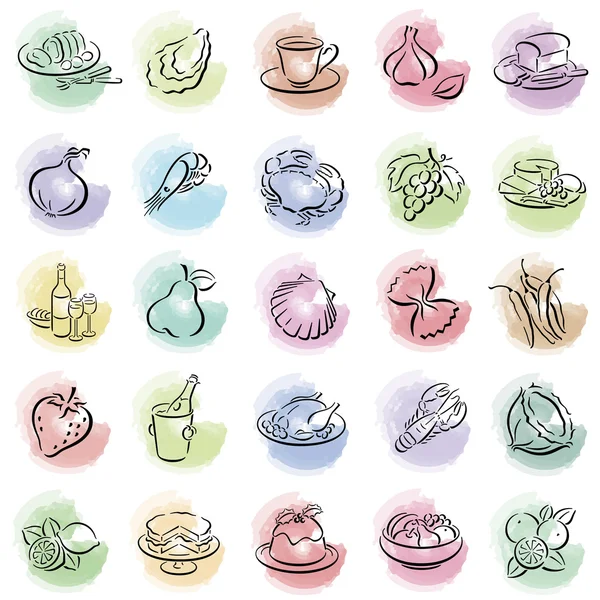 Χρώμα splotches με σύμβολα τροφίμων — Διανυσματικό Αρχείο