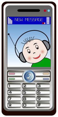 Mobil phone with baby looking clipart