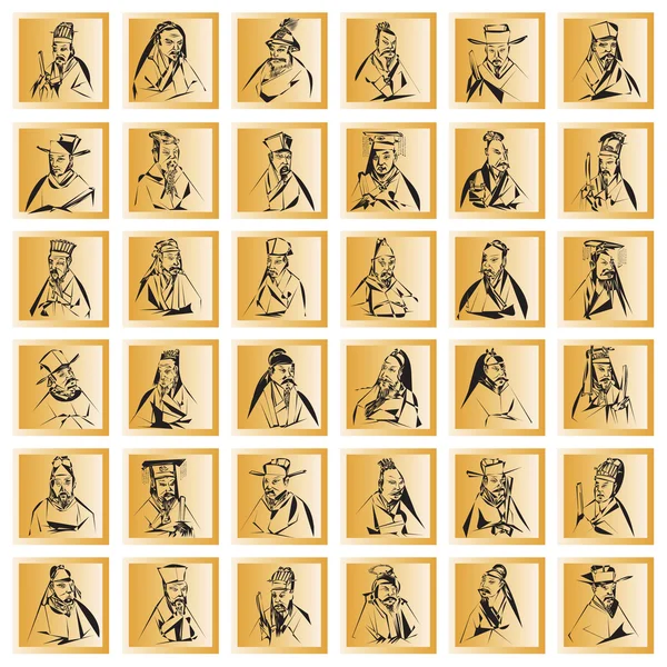Золотые квадраты с китайскими фигурами — стоковый вектор