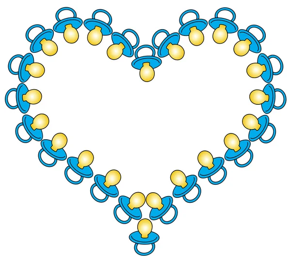 Coeur de bébé bleu sucettes — Image vectorielle