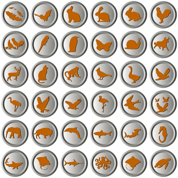 Boutons métalliques avec animaux — Image vectorielle