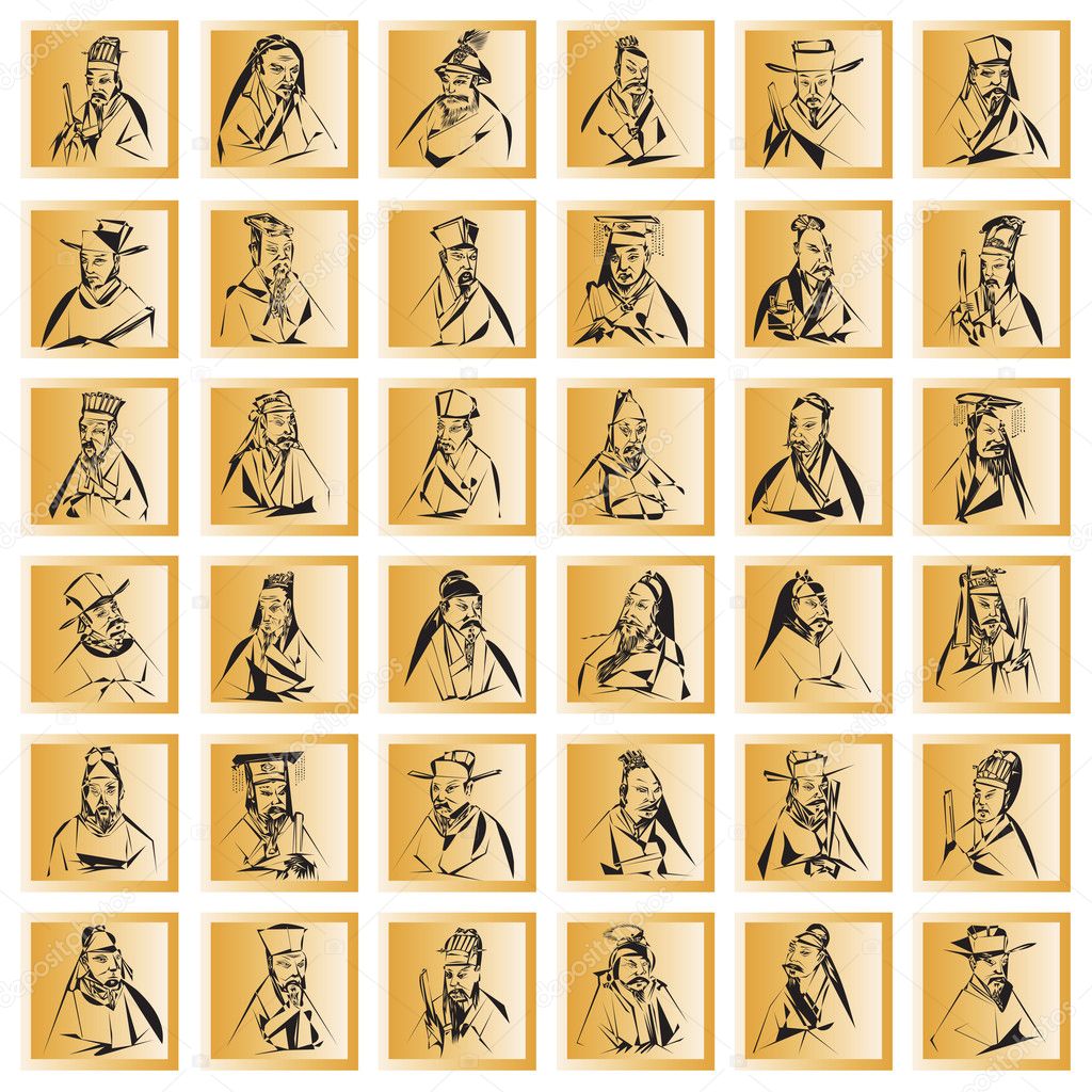Golden squares with chinese figures