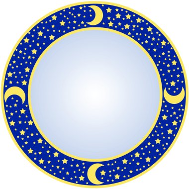 Altın yıldızlar ve ay döngüsü yuvarlak mavi kenarlıklı