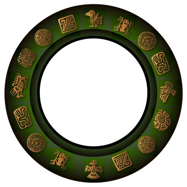 Round green border with mexican signs and symbols clipart