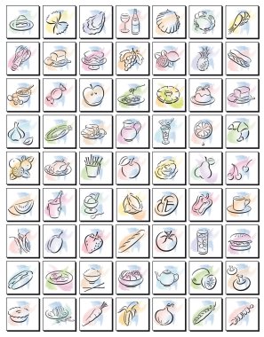 Squares with food symbols clipart