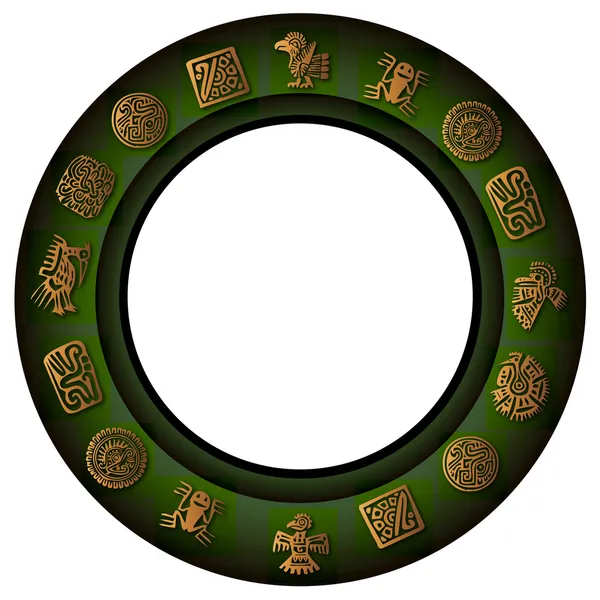 Ronde groene rand met een Mexicaanse tekens en symbolen — Stockvector